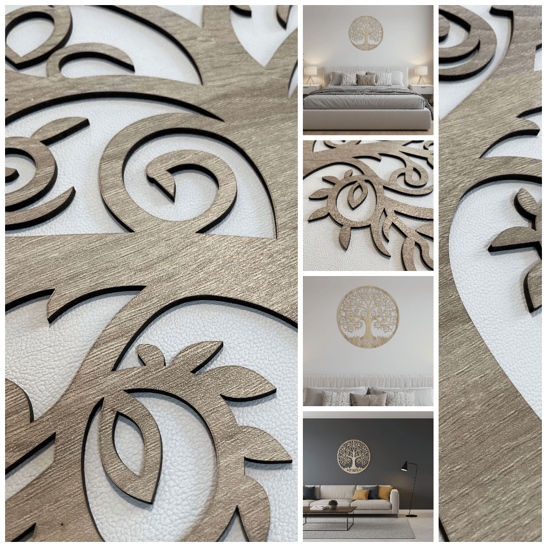 HDF fa életfa faldekoráció 3 mm sonoma tölgy színben