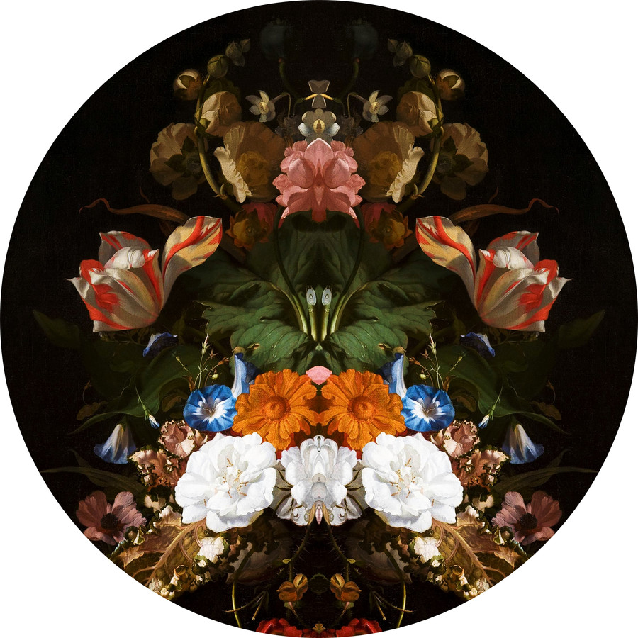 Image of Öntapadós kör alakú poszter tapéta, reneszánsz festmény, virágok, kaleidoszkóp 120x120 cm