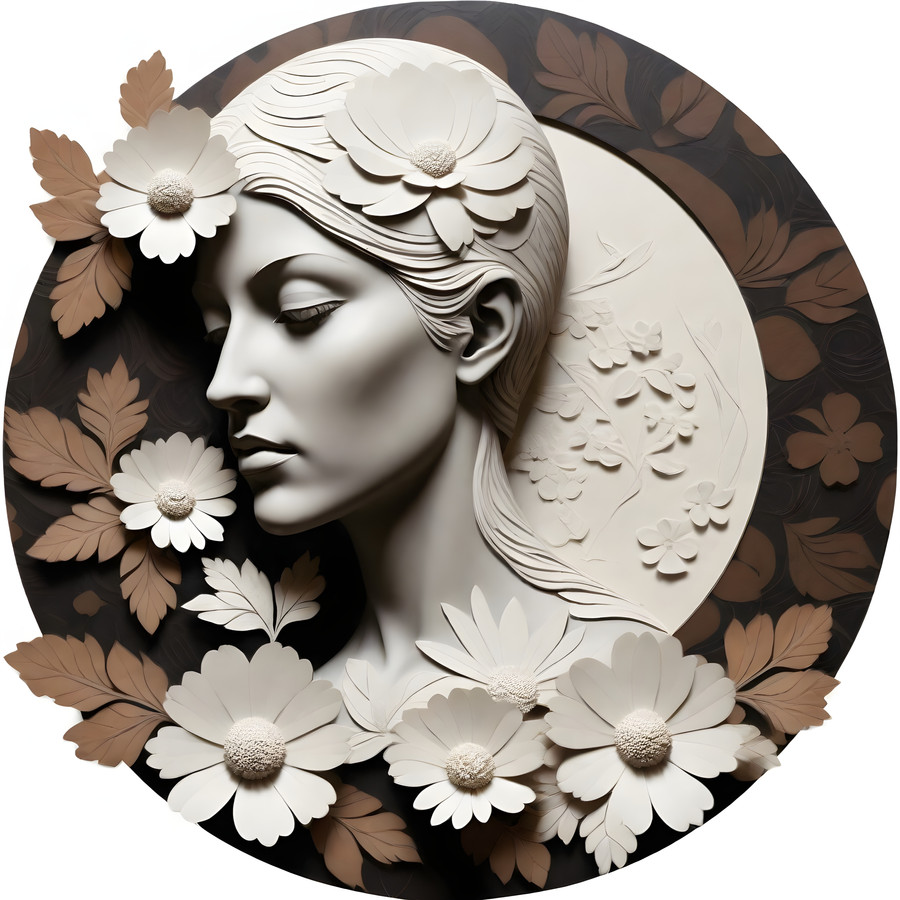 Image of Öntapadós kör alakú poszter tapéta, arc virágokkal, modern dizájn faldekor 120x120 cm