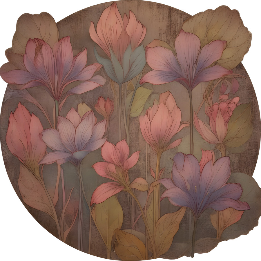 Image of Öntapadós kör alakú poszter tapéta, virágok, faldekoráció 120x120 cm