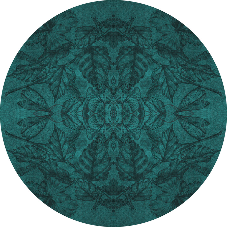 Image of Öntapadós kör alakú poszter tapéta, zöld levelek, tükrözött minta 120x120 cm