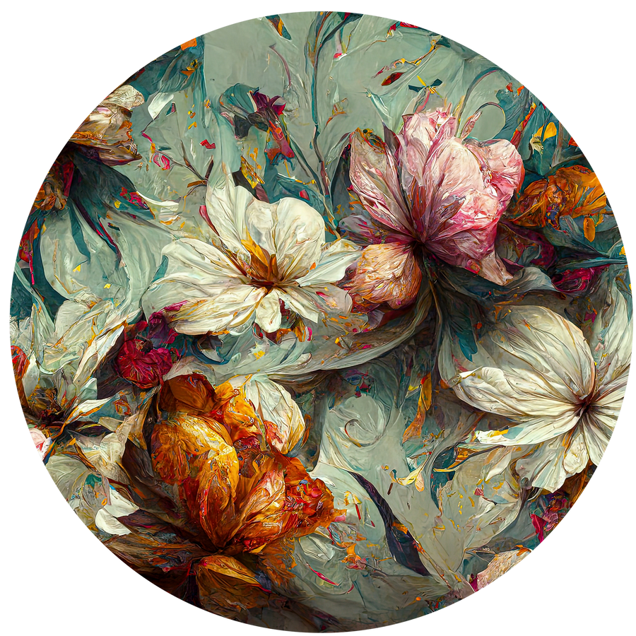 Image of Öntapadós kör alakú poszter tapéta, színes virágok, modern faldekor 120x120 cm