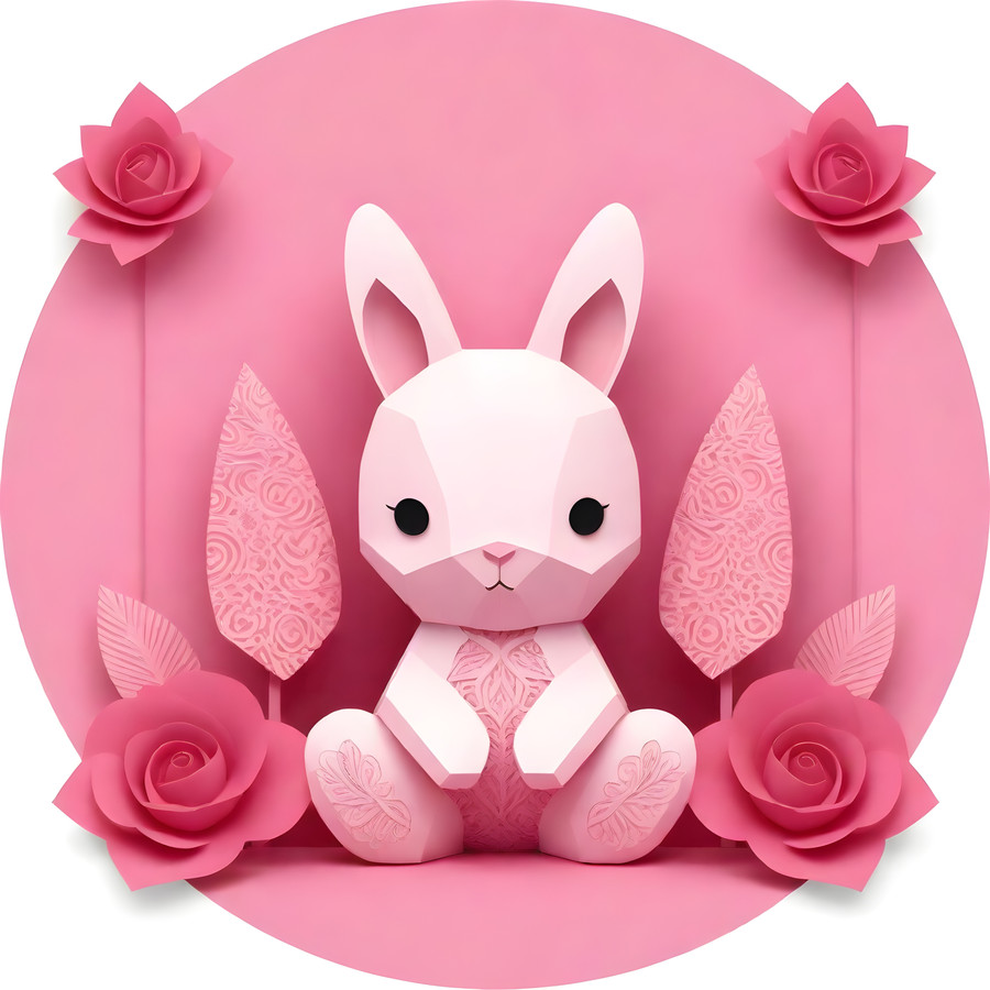 Image of Öntapadós kör alakú poszter tapéta, nyuszi, rózsaszín, gyerekszoba faldekor 120x120 cm